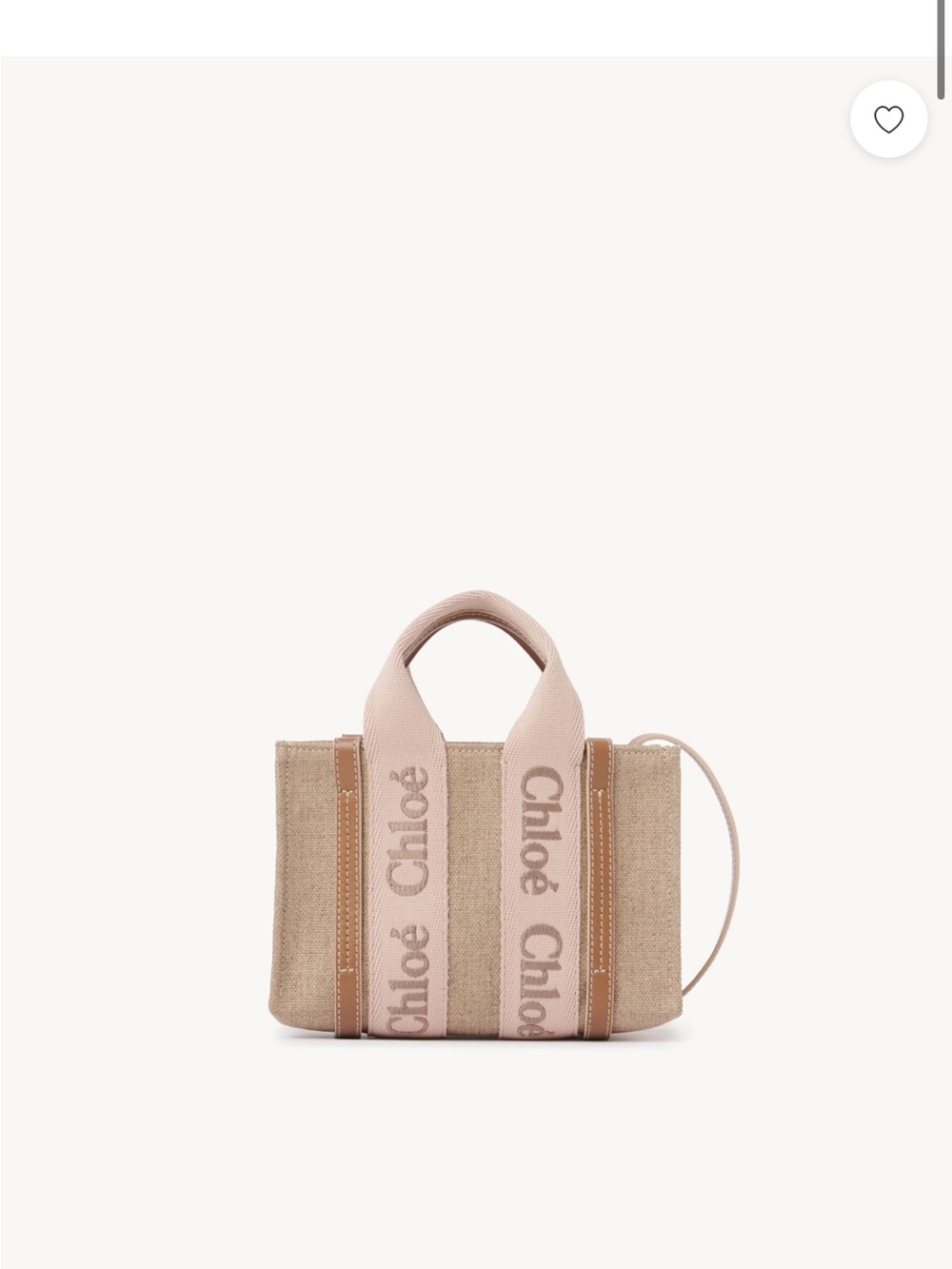 Chloé Beige Woody Linen Tote with Pale Pink Logo Straps